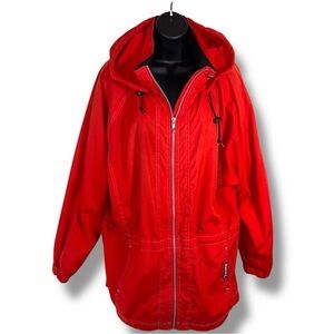 Large Vintage Danskin Red Orange Nylon Jacket Women’s Windbreaker Hooded Zip